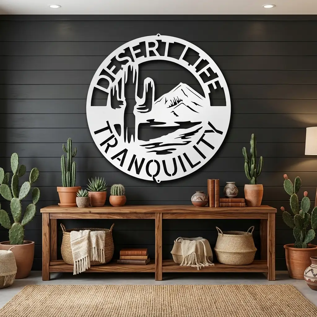 Desert Life Personalized Cactus Scene Indoor Outdoor Steel Wall Sign
