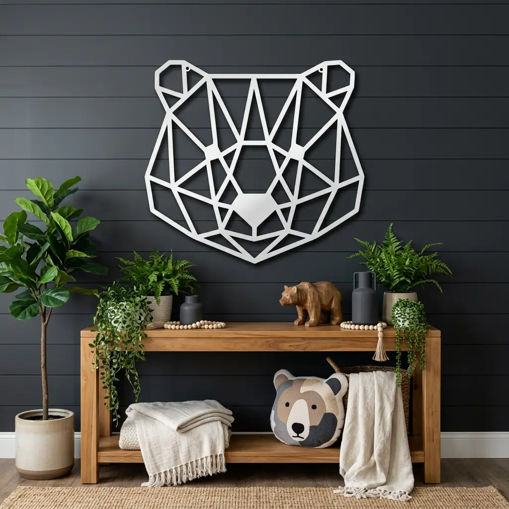 Bear Metal Art Wall Sign Geometric Head Home Office School Decor