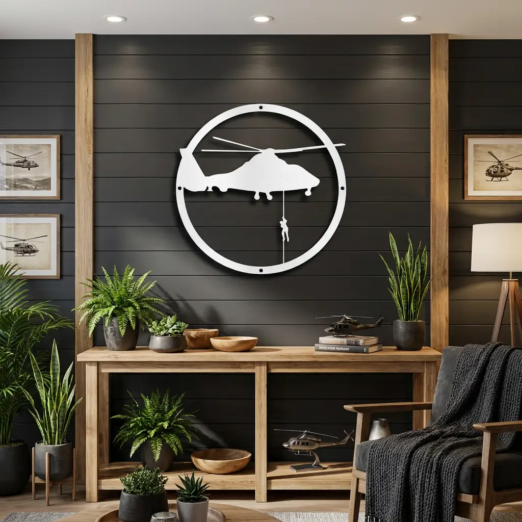 Helicopter Metal Wall Art – Aviation Rescue Metal Sign, Pilot & Military Inspired Wall Decor