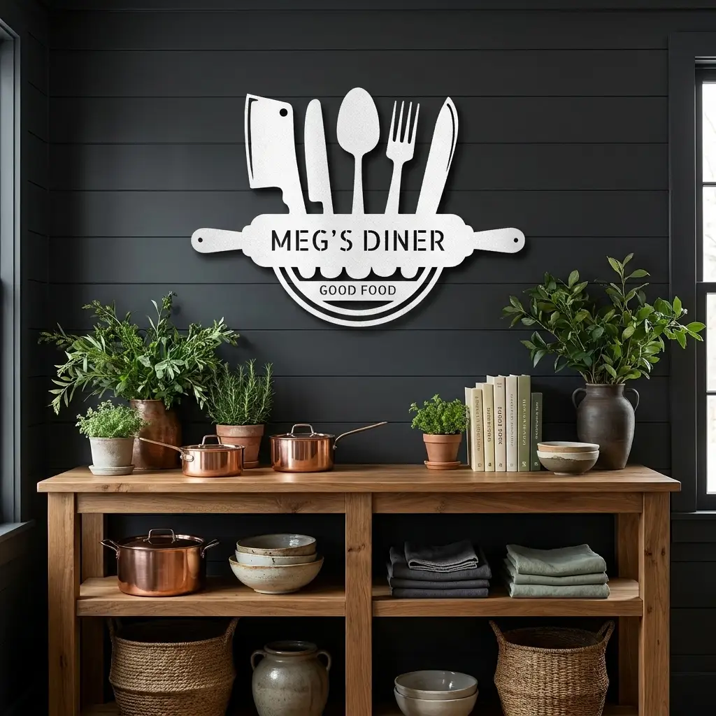 Personalized Kitchen Metal Wall Art – Custom Family Kitchen Sign – Cooking Decor – Chef Utensil Sign - Dining Room Gift - Made in USA