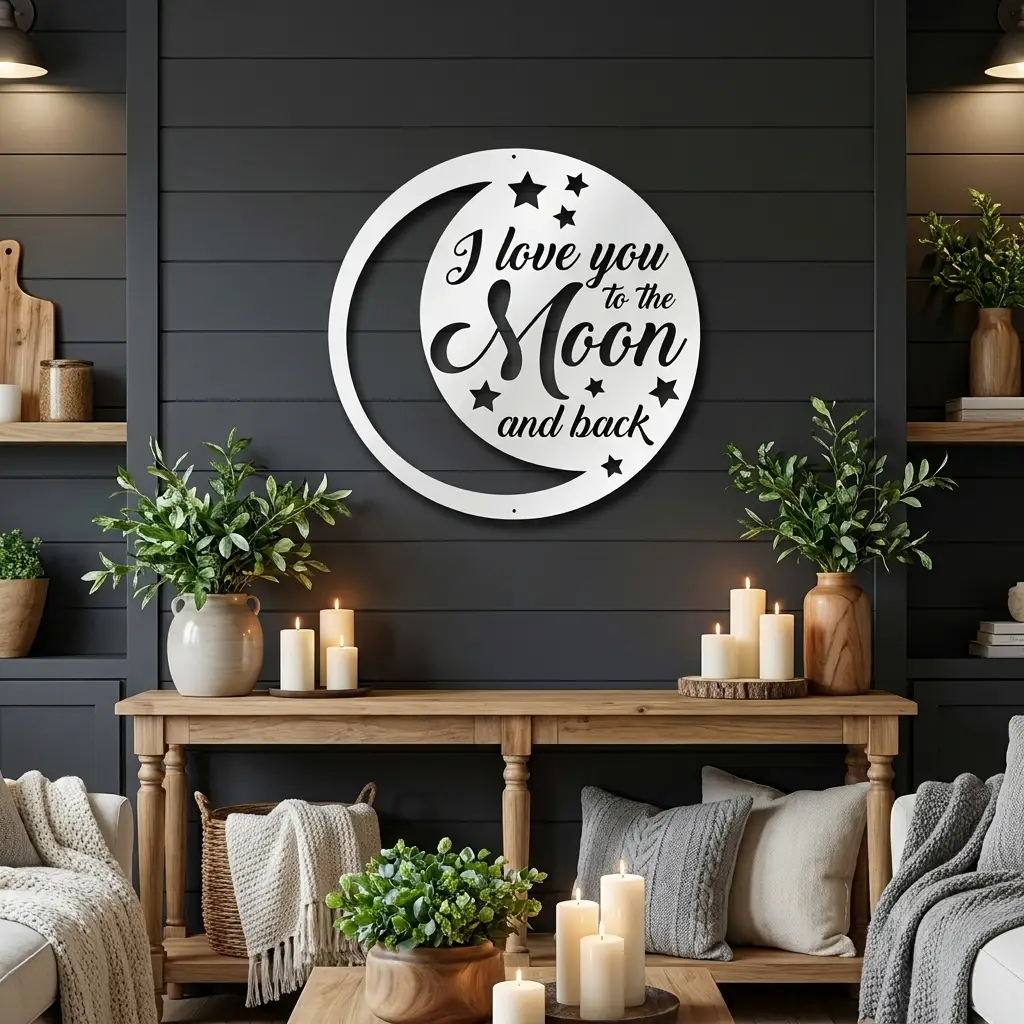 I Love You to the Moon and Back Metal Wall Art – Romantic Moon & Stars Love Sign, Anniversary & Wedding Gift