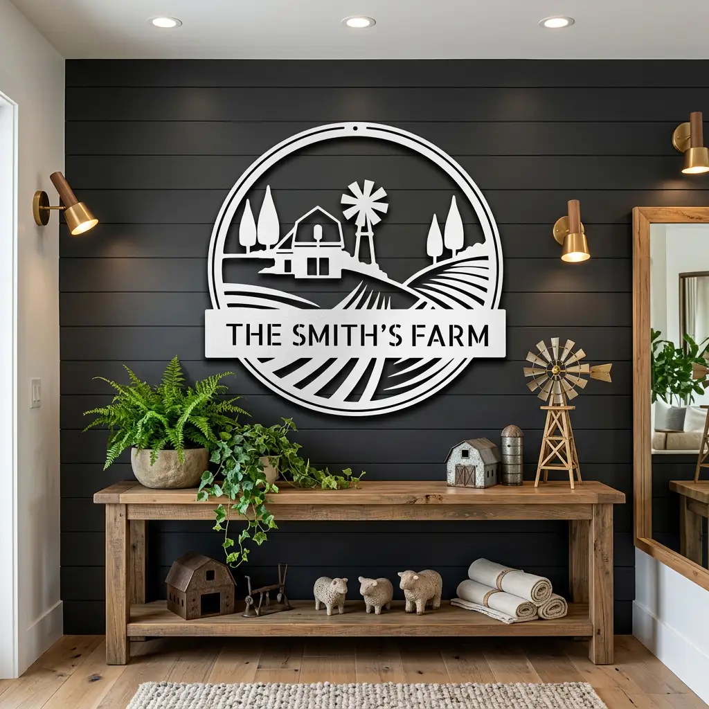 Farm with Windmill Personalized Metal Wall Art | Custom Farm Name Sign | Rustic Farmhouse Metal Decor | Barn & Ranch Wall Art | Country Home Gift | Made in USA