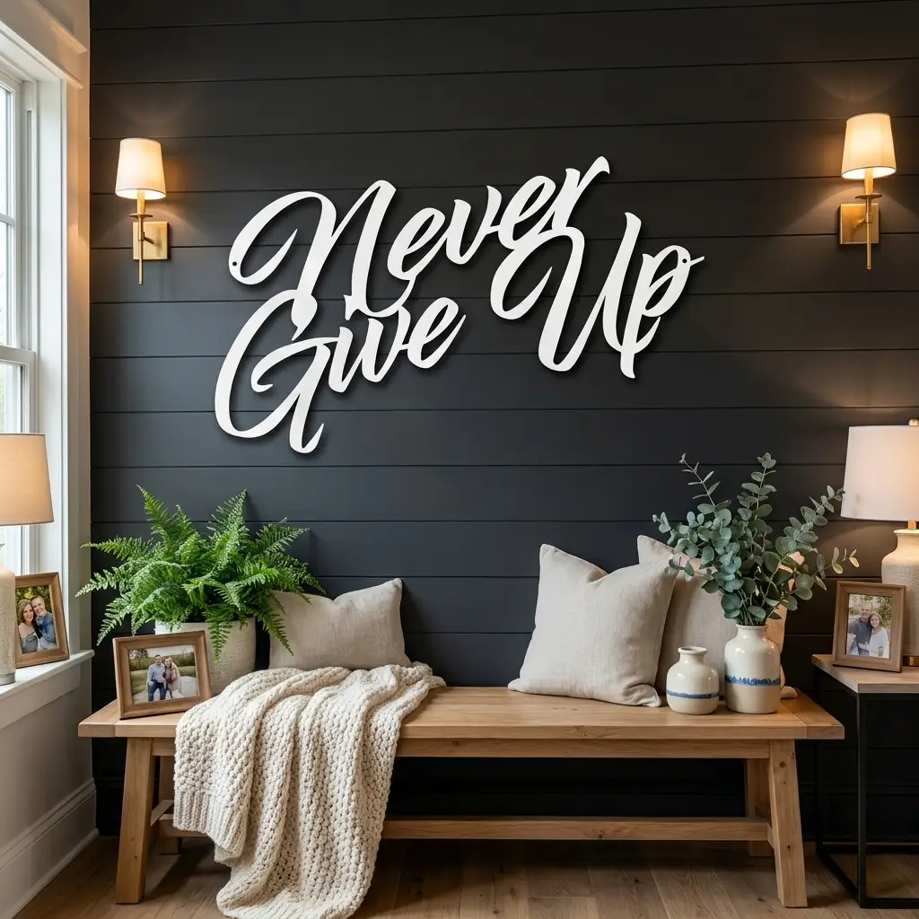 Never Give Up Metal Wall Art | Inspirational Motivational Quote Sign | Modern Steel Wall Decor | Made in USA