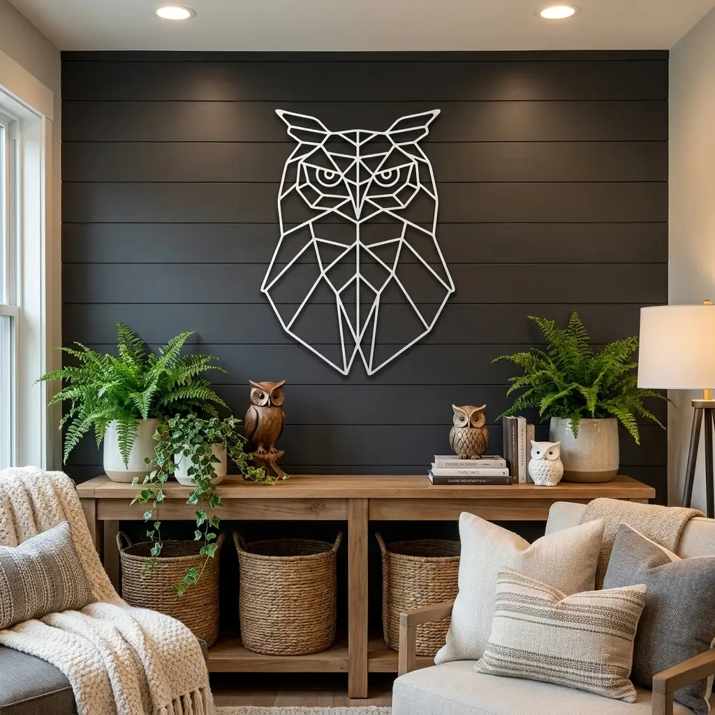 Geometric Owl Metal Wall Art | Modern Owl Metal Decor | Abstract Polygon Owl Wall Hanging | Contemporary Wildlife Wall Art | Nature Inspired Home Decor | Made in USA