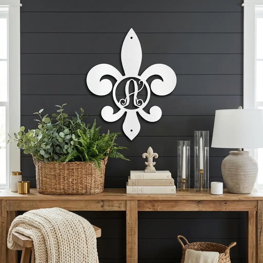 Fleur De Lis Personalized Initial Metal Art Wall Sign