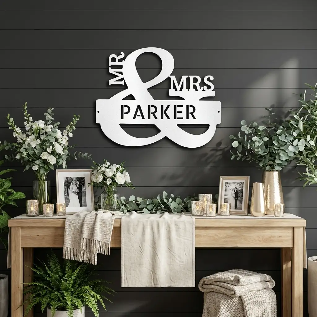 Personalized Mr & Mrs Metal Wall Art | Custom Family Name Sign | Wedding Metal Decor | Anniversary Gift | Last Name Steel Wall Hanging | Made in USA