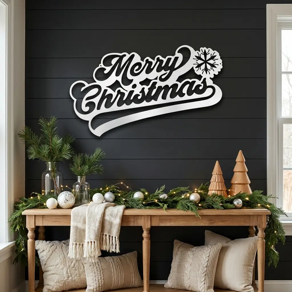 Classic "Merry Christmas" Metal Wall Sign - Bring Holiday Cheer to Any Room