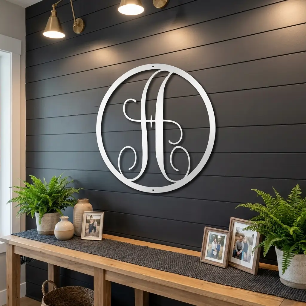 Personalized Monogram Metal Wall Art – Custom Initial Sign – Elegant Script Letter Decor – Wedding Gift – Family Name Sign