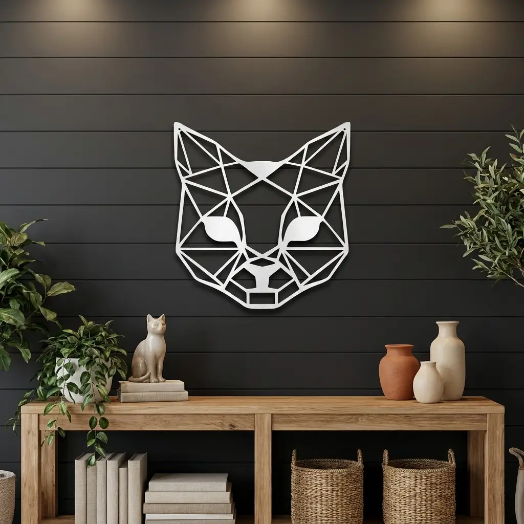 Geometric Cat Metal Wall Art | Modern Cat Wall Decor | Minimalist Feline Metal Art | Cat Lover Gift | Pet Memorial Decor | Living Room, Nursery & Office Wall Hanging | Made in USA