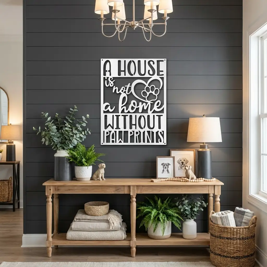 A House Is Not a Home Without Paw Prints Metal Wall Art | Dog Lover Metal Sign | Pet Quote Wall Decor | Made in USA