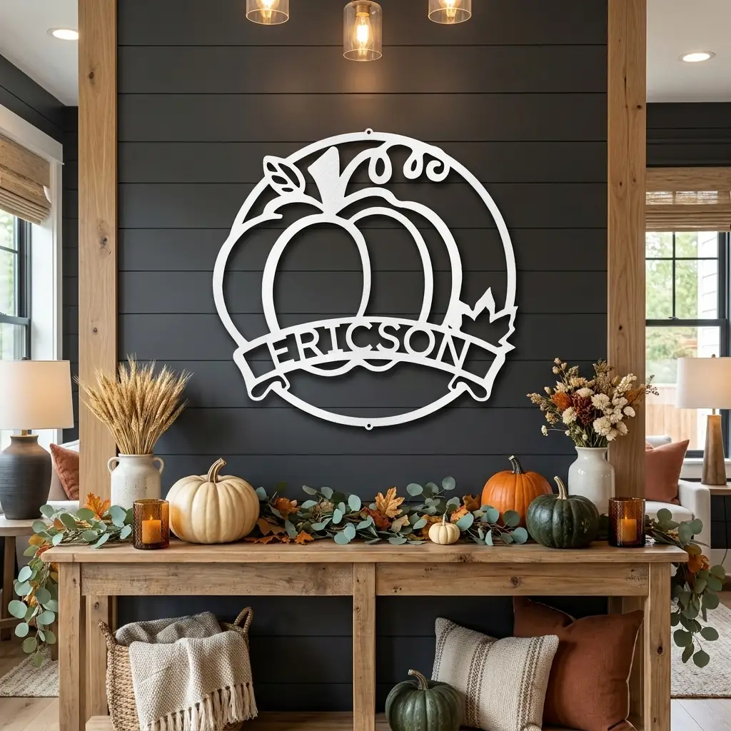 Personalized Pumpkin Metal Wall Art | Custom Family Name Fall Sign | Autumn Harvest Decor | Thanksgiving Wall Hanging | Housewarming Gift | Made in USA