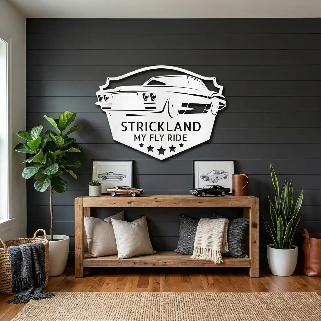 Personalized Muscle Car Metal Wall Art Sign – Custom Garage Name Sign – Classic Car Steel Decor – Man Cave Garage Wall Art Gift