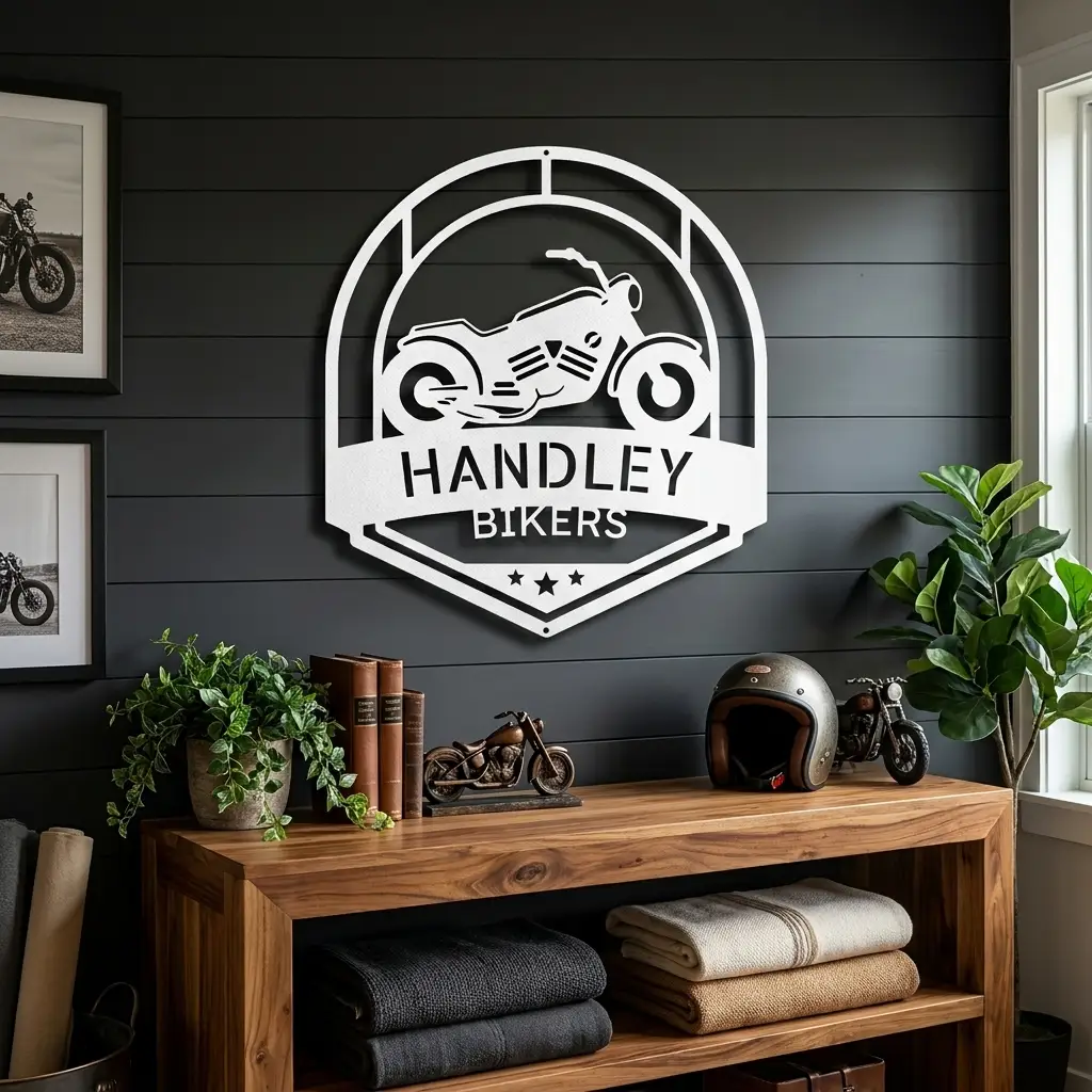 Motorcycle Metal Wall Art – Custom Biker Garage Sign, Personalized Motorcycle Decor, Rider Gift for Dad, Husband or Biker