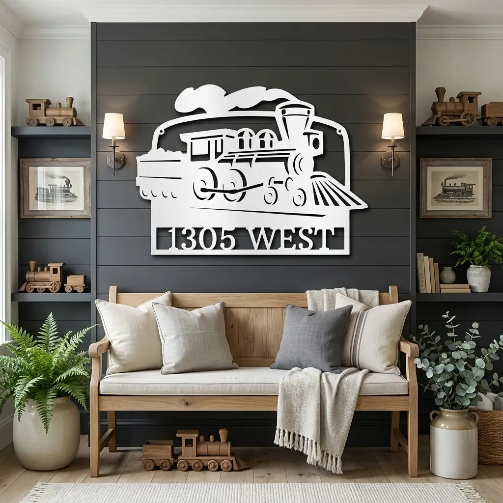 Personalized Coal Train Metal Wall Art | Custom Family Name or Address Train Sign | Steam Locomotive Steel Decor | Made in USA