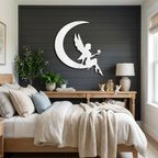 Fairy on Moon Metal Wall Art | Crescent Moon Fairy Wall Decor | Fantasy Metal Wall Hanging | Fairy Bedroom Decor | Made in USA