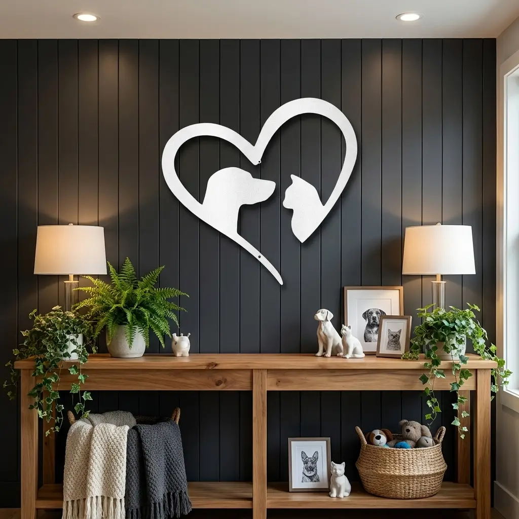 Dog & Cat Love Metal Wall Art | Pet Lover Heart Sign | Cat and Dog Wall Decor | Pet Memorial Gift | Animal Lover Home Decor | Made in USA