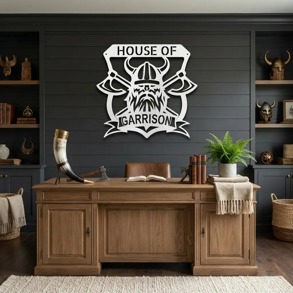 Personalized Viking Metal Wall Art | Custom Viking Family Crest Sign | Norse Warrior Shield Steel Wall Decor | Custom Name Metal Sign | Made in USA