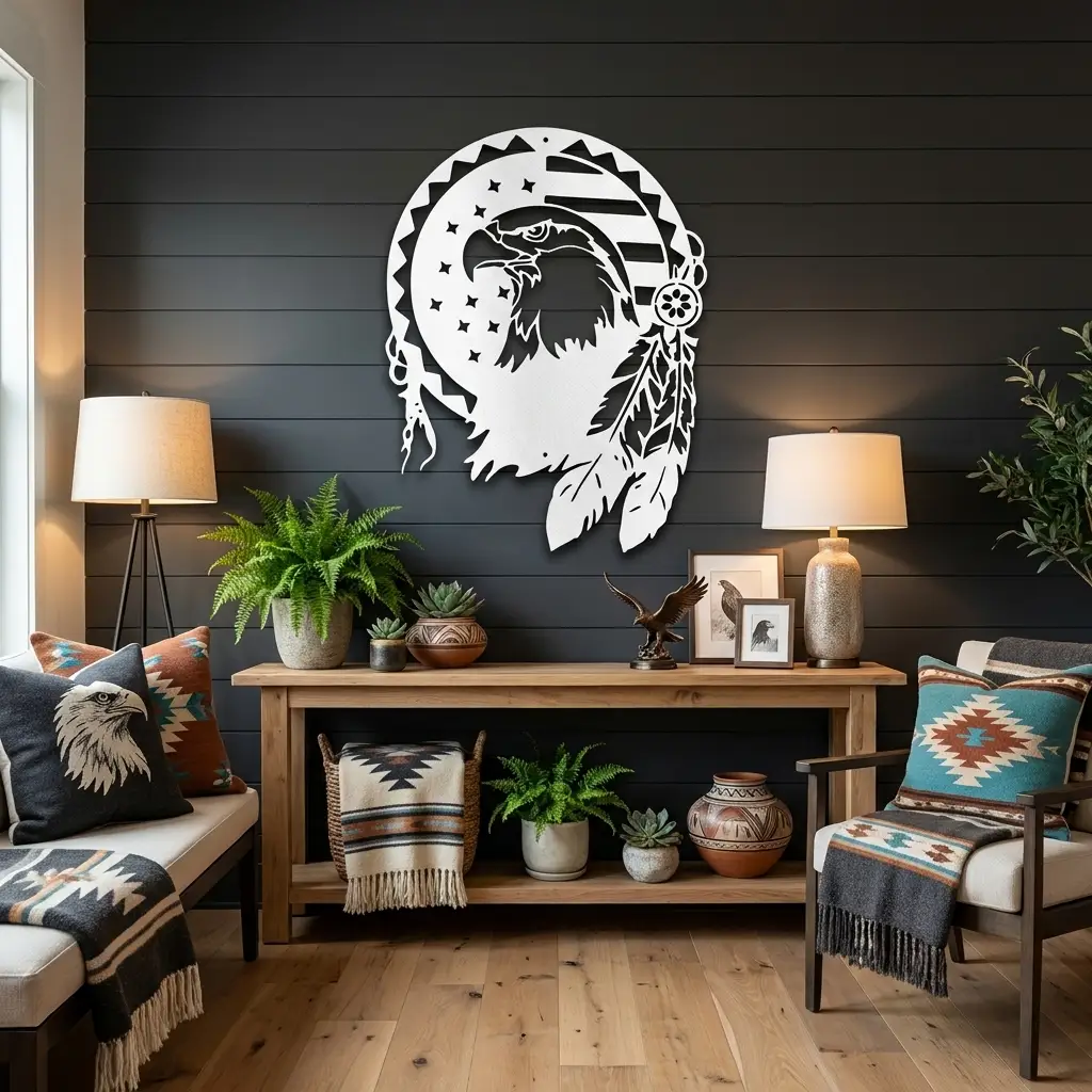 Bald Eagle Patriotic Native American Metal Art Wall Sign