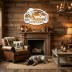 Personalized Deer Cabin Metal Wall Art – Rustic Family Name Sign – Hunting Lodge Decor – Custom Mountain Scene Steel Sign – Cabin Wall Decor Gift