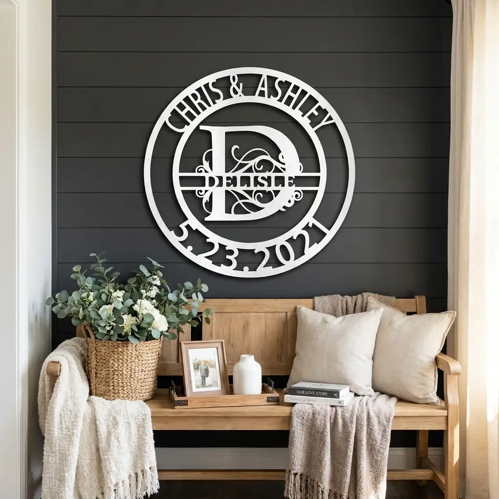 Personalized Split Monogram Metal Wall Art | Custom Family Name & Established Date Sign | Monogram Metal Decor | Made in USA
