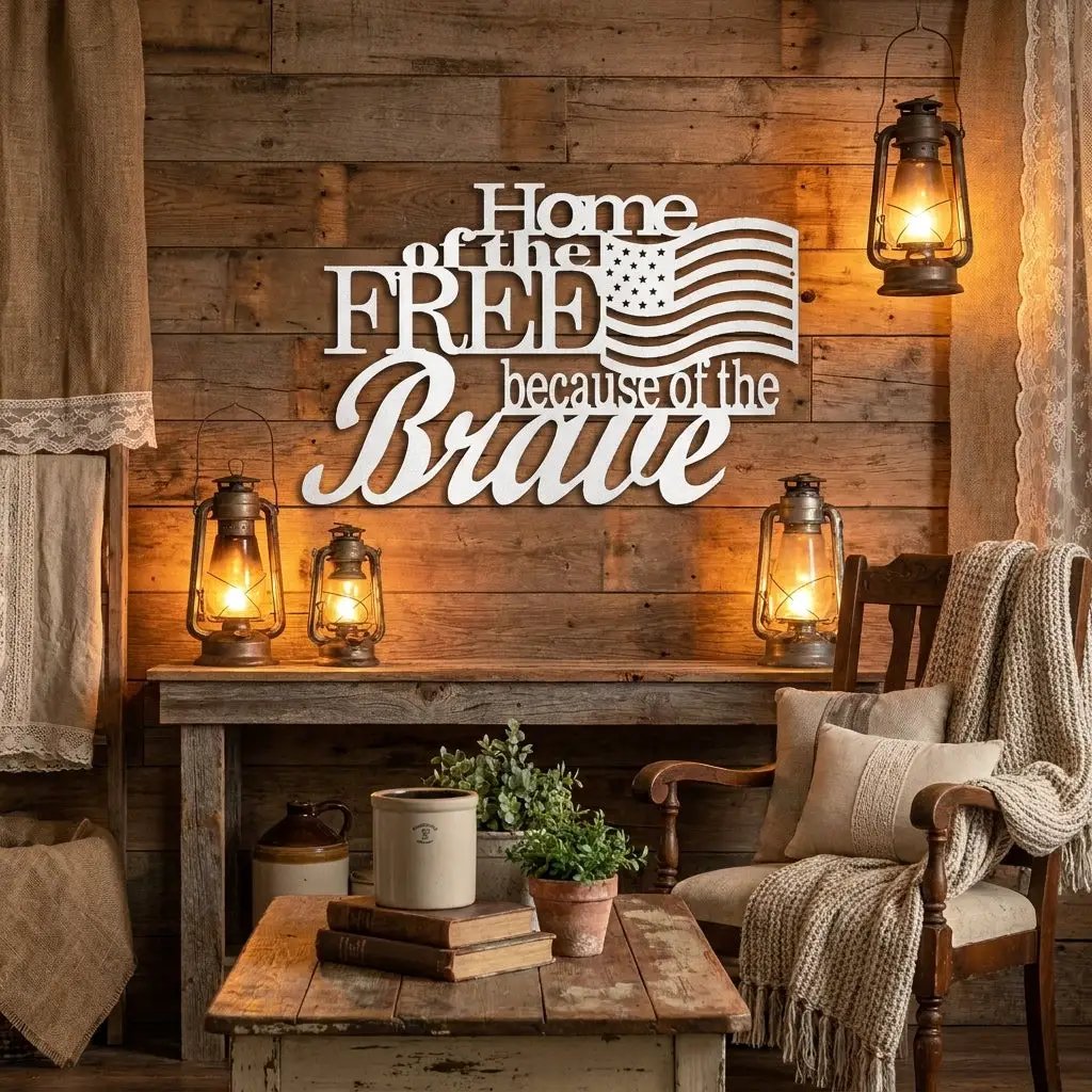 Home of the Free Because of the Brave Metal Wall Art – Patriotic American Flag Sign – Handmade Steel Indoor/Outdoor Décor