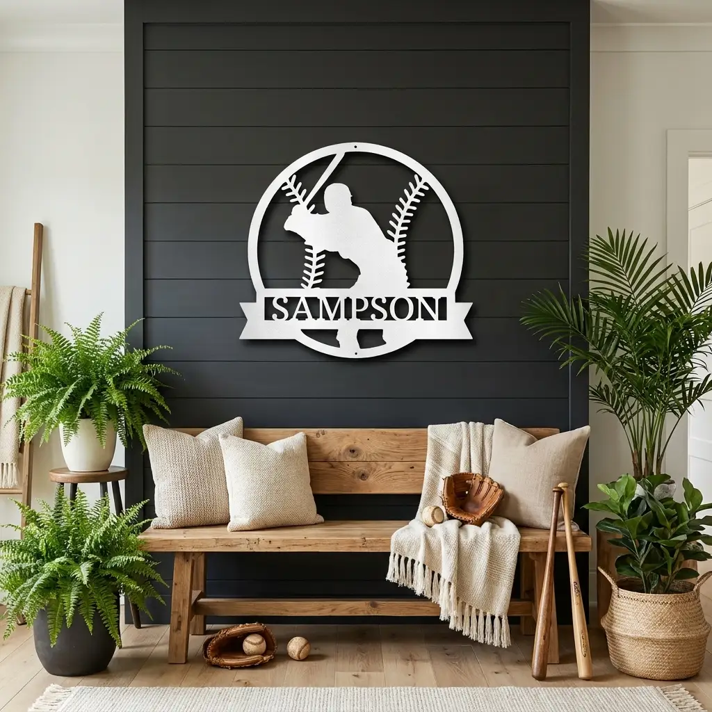 Baseball Player Custom Name Metal Art Wall Sign