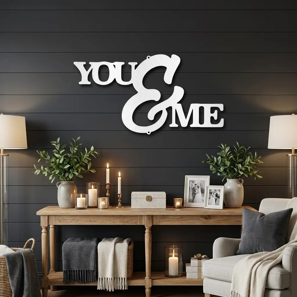 You and Me Script Indoor Outdoor Steel Wall Sign
