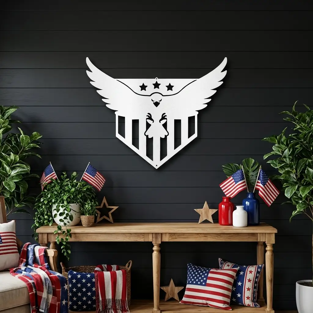 Patriotic Eagle Metal Wall Art | American Flag Inspired Eagle Decor | USA Military & Veteran Gift | Made in USA
