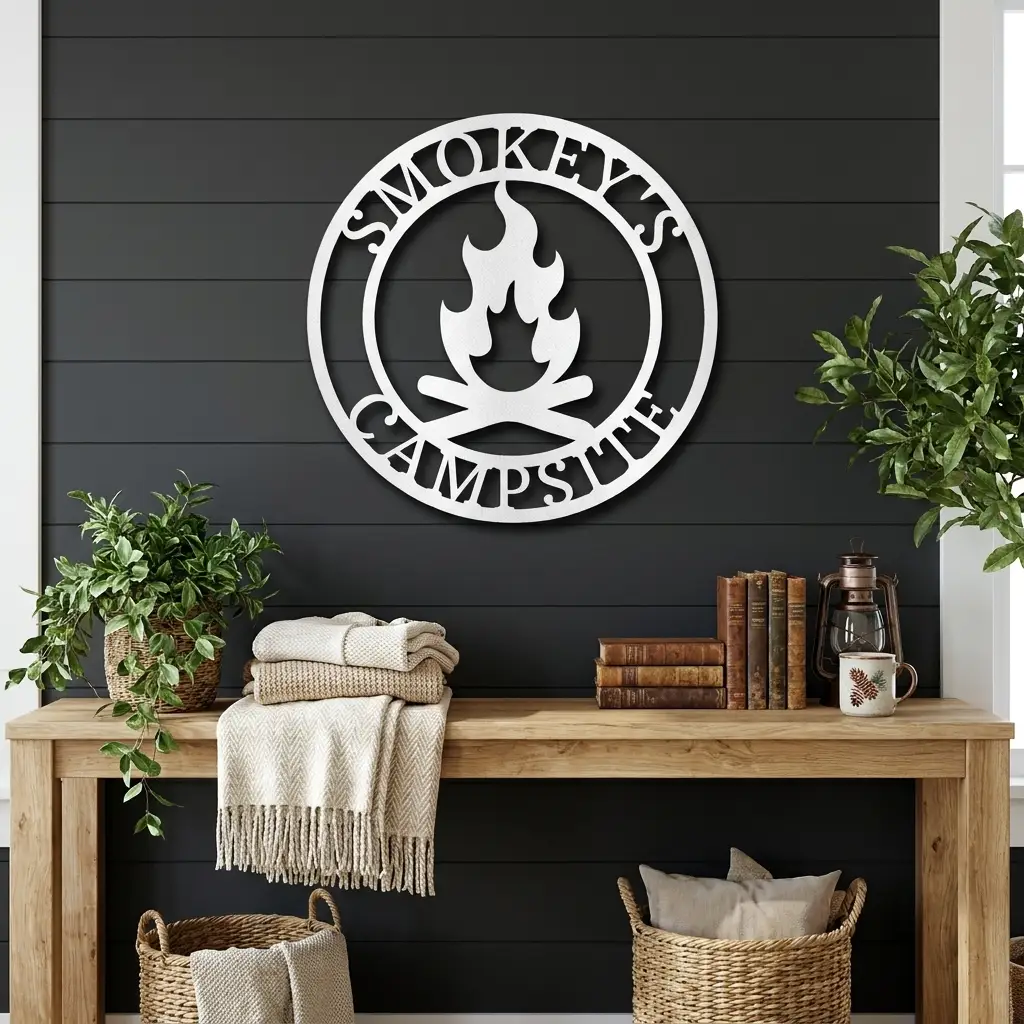 Campfire Custom Monogram Indoor Outdoor Steel Wall Sign Metal Art Home Décor