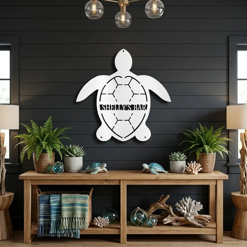 Personalized Sea Turtle Metal Wall Art – Custom Beach Name Sign – Coastal Decor – Ocean Wall Art