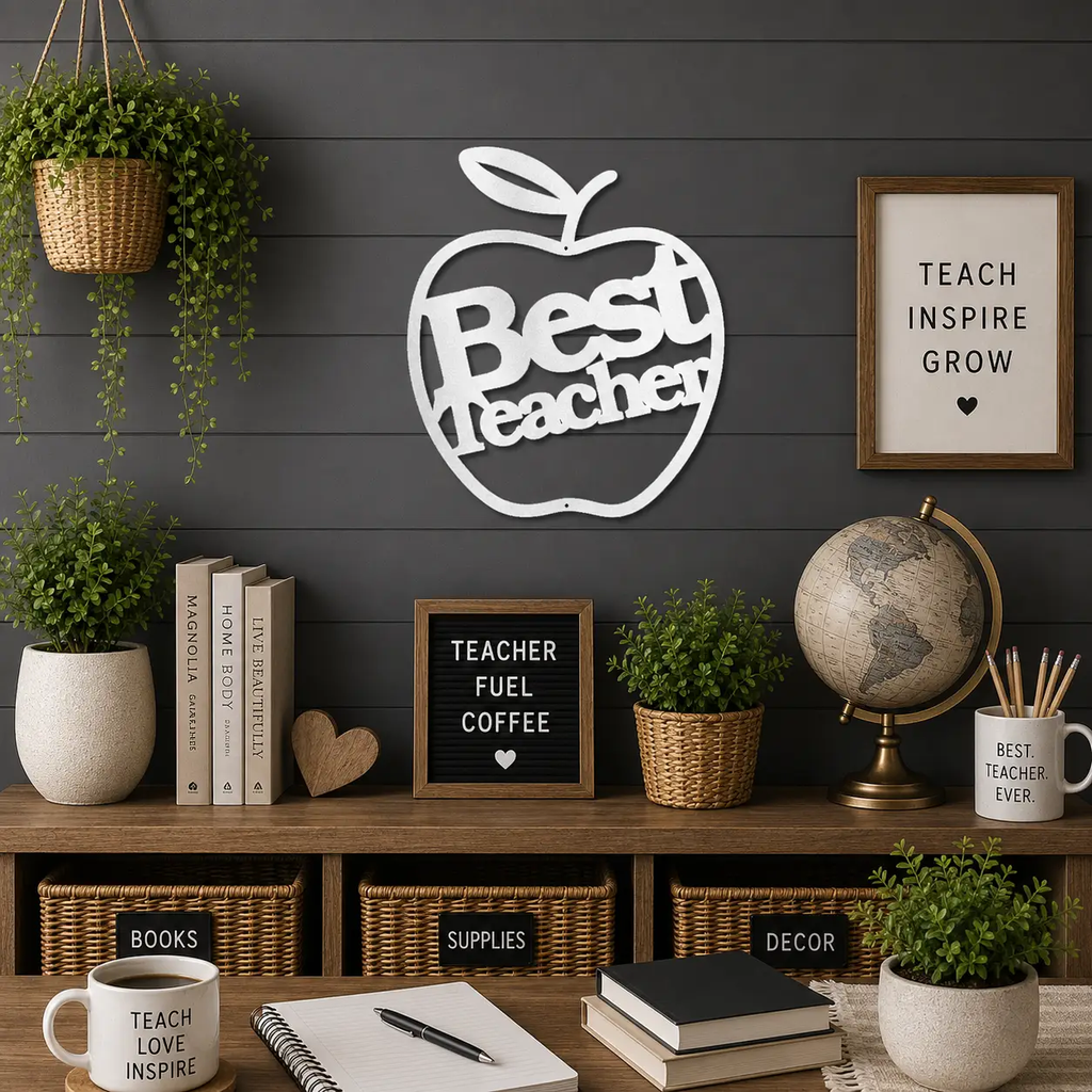Best Teacher Metal Wall Art | Teacher Appreciation Gift | Apple Classroom Decor | Teacher Office Wall Sign | Made in USA
