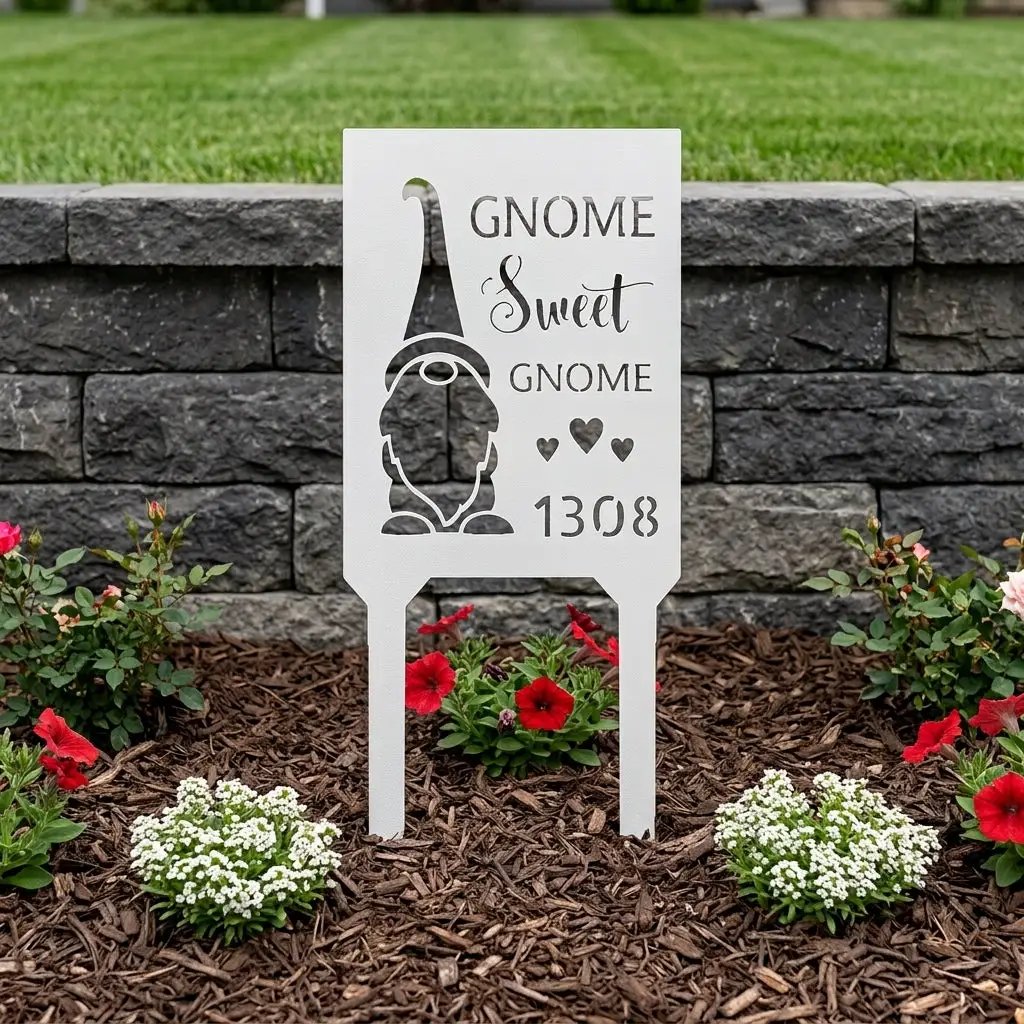 Personalized Gnome Sweet Gnome Address Sign | Custom Metal House Number Sign | Gnome Welcome Wall Decor | Outdoor Address Plaque | Made in USA