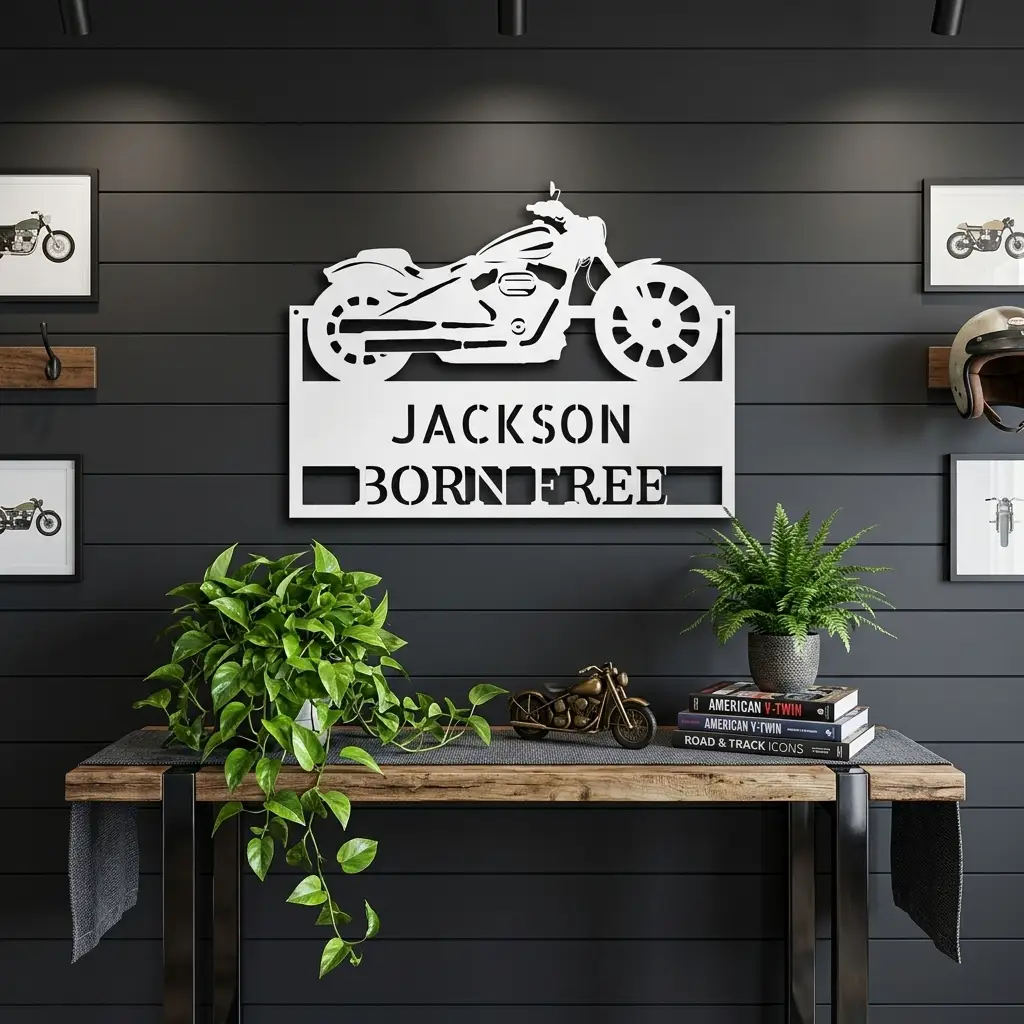 Motorcycle Shop Custom Name Indoor Outdoor Steel Wall Sign