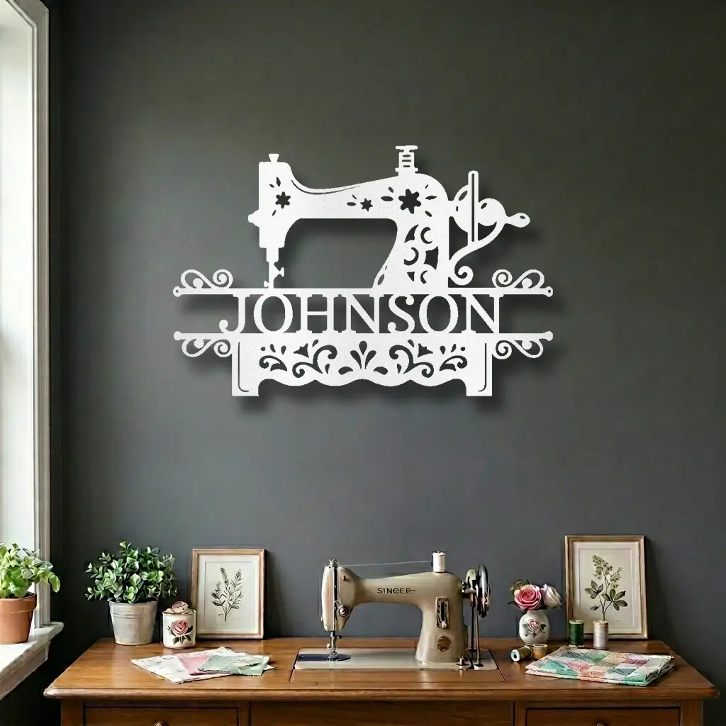 Personalized Sewing Machine Metal Wall Art Custom Name Sign Quilter Gift Sewist Decor Craft Room Wall Decor Vintage Sewing Machine Sign