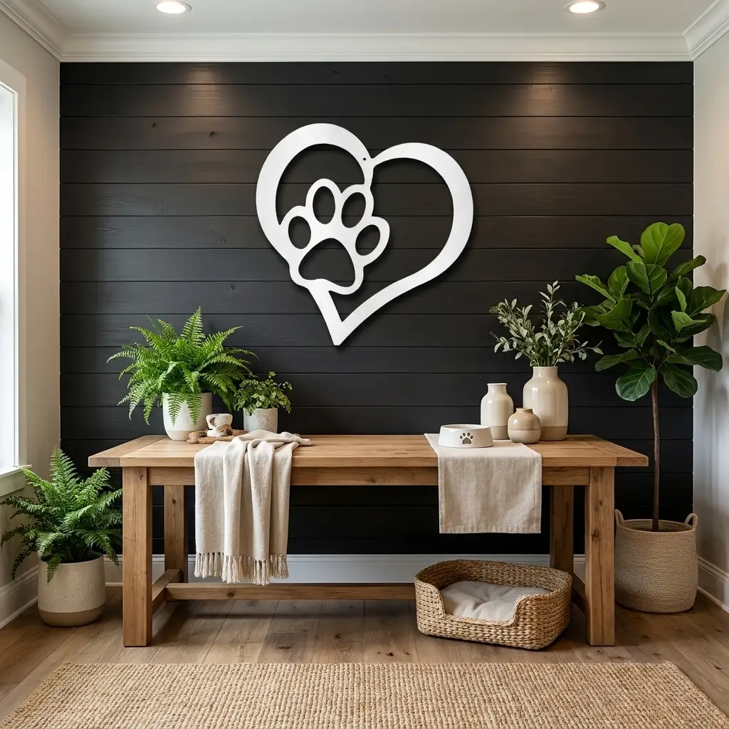 Puppy Love Metal Wall Art – Dog Paw Heart Metal Sign – Pet Lover Decor – Rustic Dog Mom Gift – Indoor Outdoor Steel Wall Art