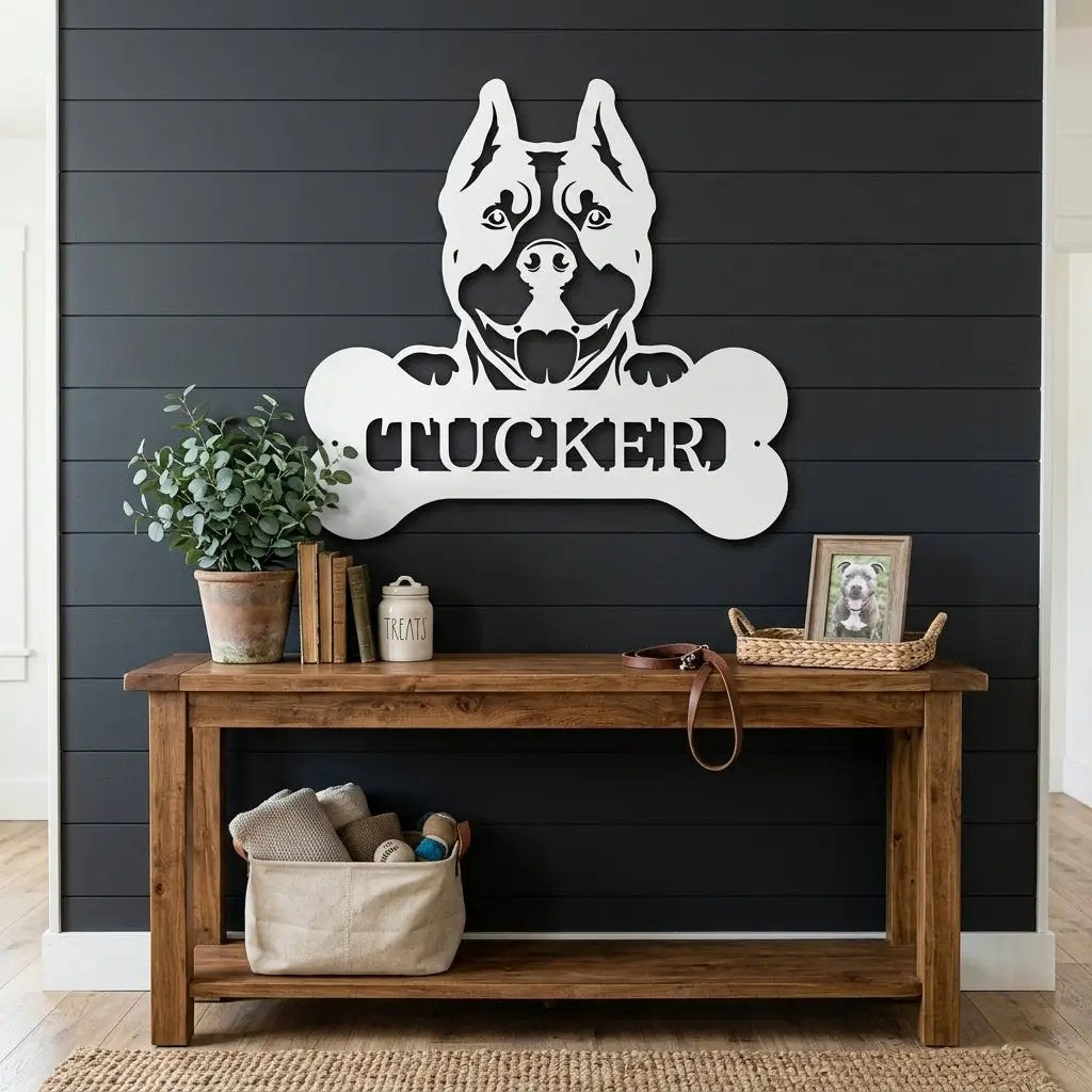 Pit Bull Dog Custom Name Metal Art Wall Sign