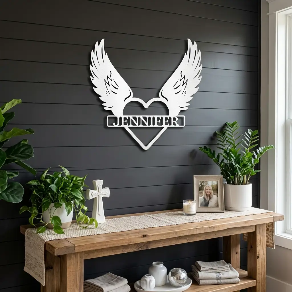Personalized Angel Wings Memorial Metal Wall Art – Custom Name Remembrance Sign – Sympathy Gift – In Loving Memory Decor – Bereavement Gift