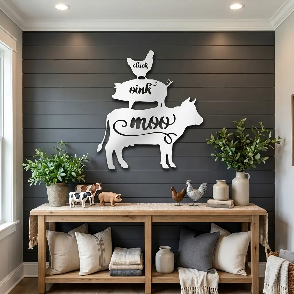 Farm Animals Metal Wall Art – Cow Pig Chicken Kitchen Decor – Farmhouse Wall Decor – Rustic Kitchen Sign – Country Home Decor