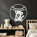 Personalized Baby Name Teddy Bear Metal Wall Art – Custom Nursery Name Sign – Laser Cut Steel Baby Room Decor – Baby Shower Gift