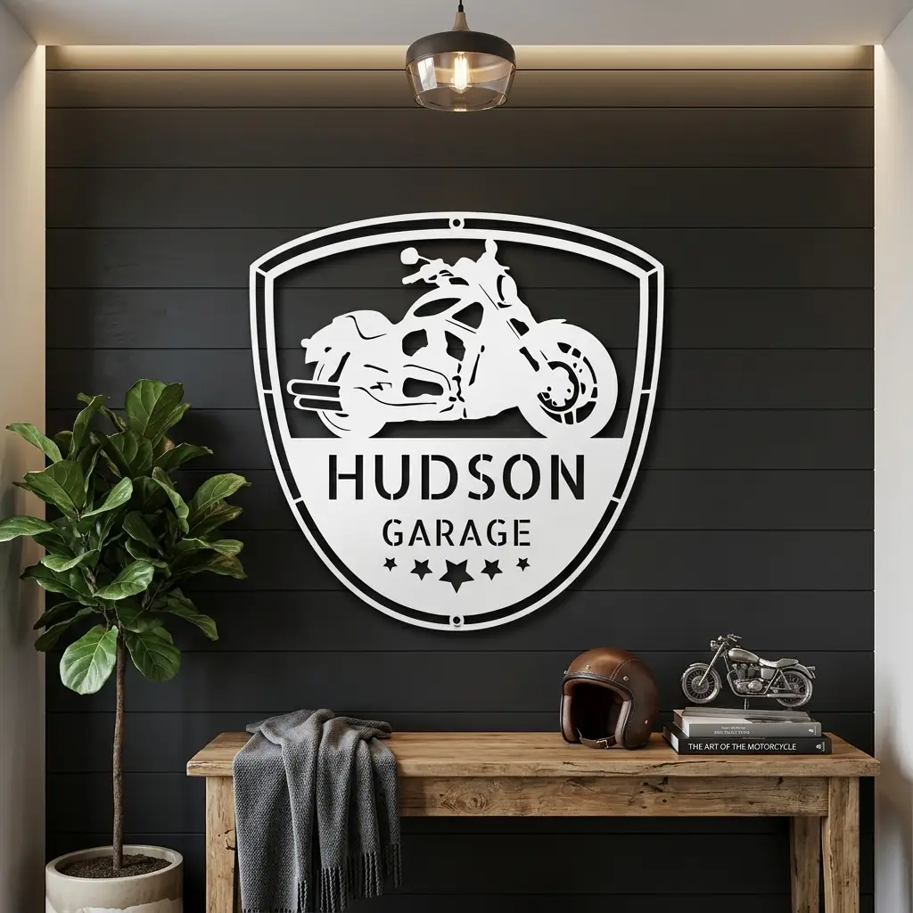Motorcycle Biker Personalized Name Indoor Outdoor Steel Wall Sign