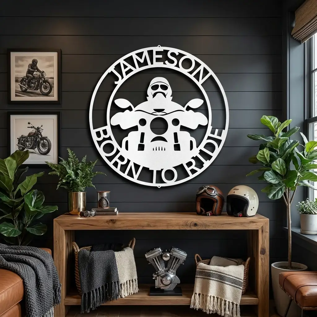 Motorcycle Rider Personalized Metal Wall Art, Custom Name Biker Sign, Born to Ride Motorcycle Decor, Garage Man Cave Wall Sign, Motorcycle Gift for Men, Dad, Husband or Rider