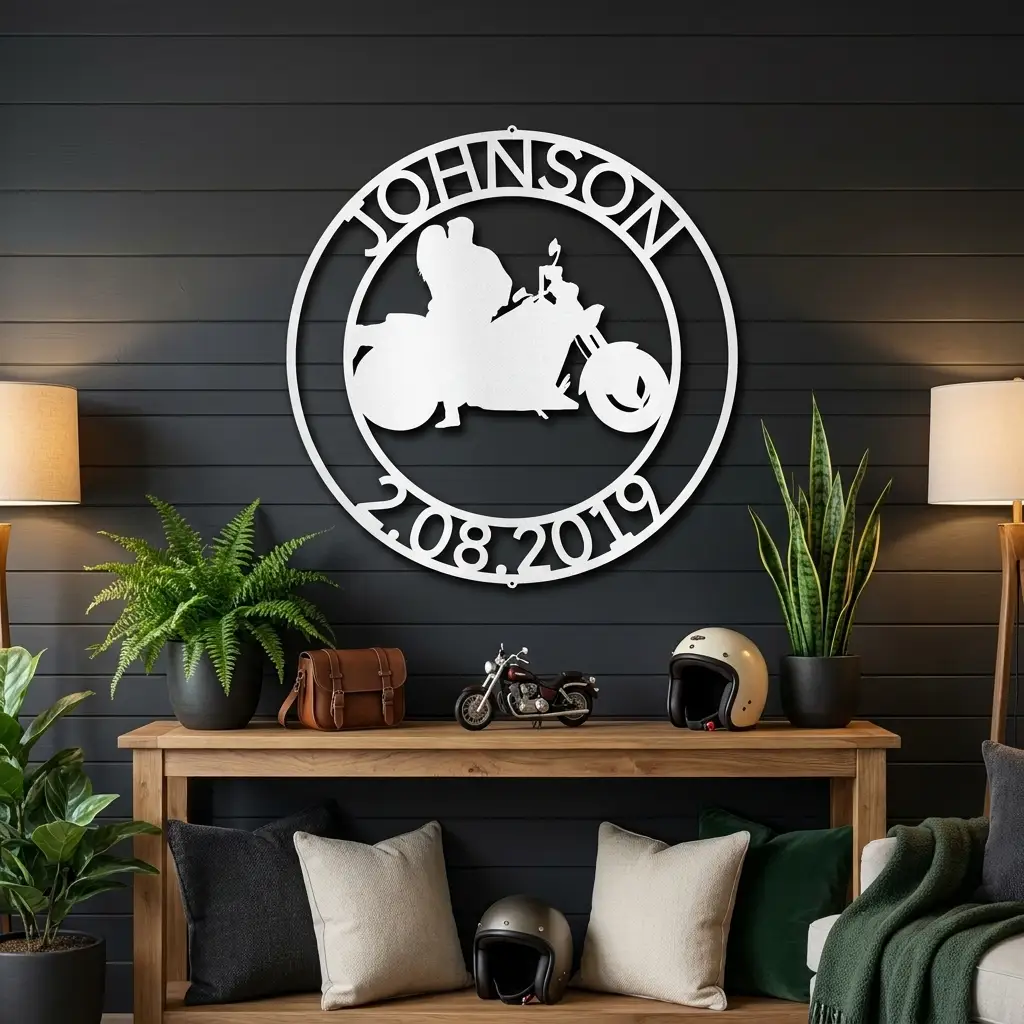 Personalized Motorcycle Couple Metal Wall Art Sign – Custom Names and Date Steel Sign – Biker Wedding Gift – Anniversary Decor – Ride Together Wall Art