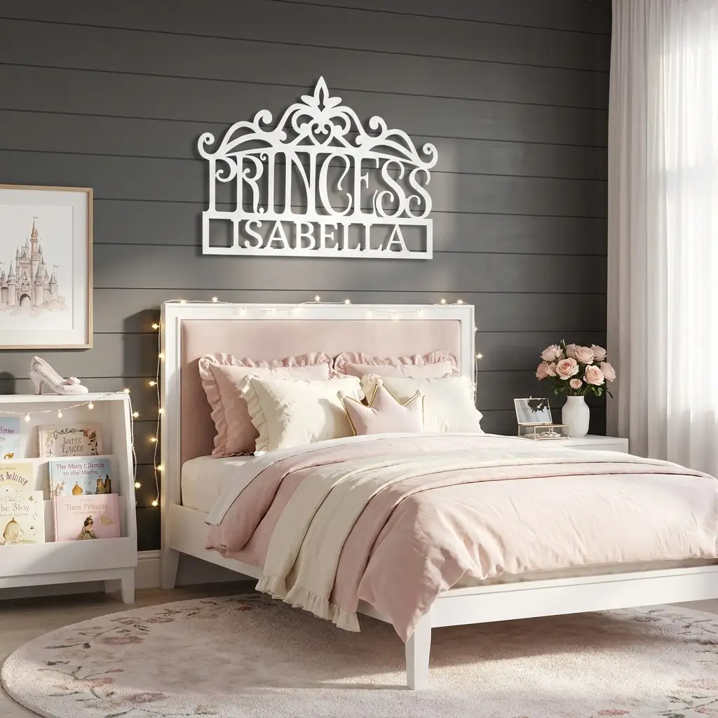 Personalized Princess Crown Metal Wall Art | Custom Princess Name Sign | Princess Bedroom Decor | Girls Room Metal Sign | Made in USA