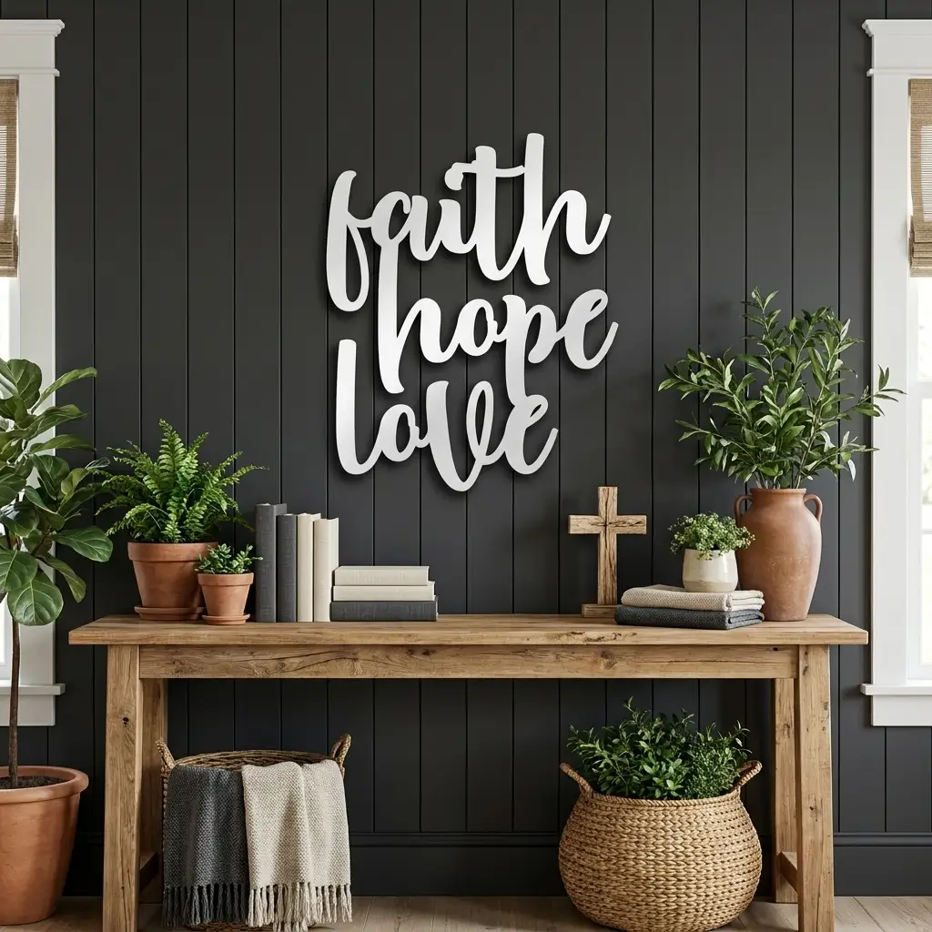 Faith Hope Love Script Indoor Outdoor Steel Wall Sign
