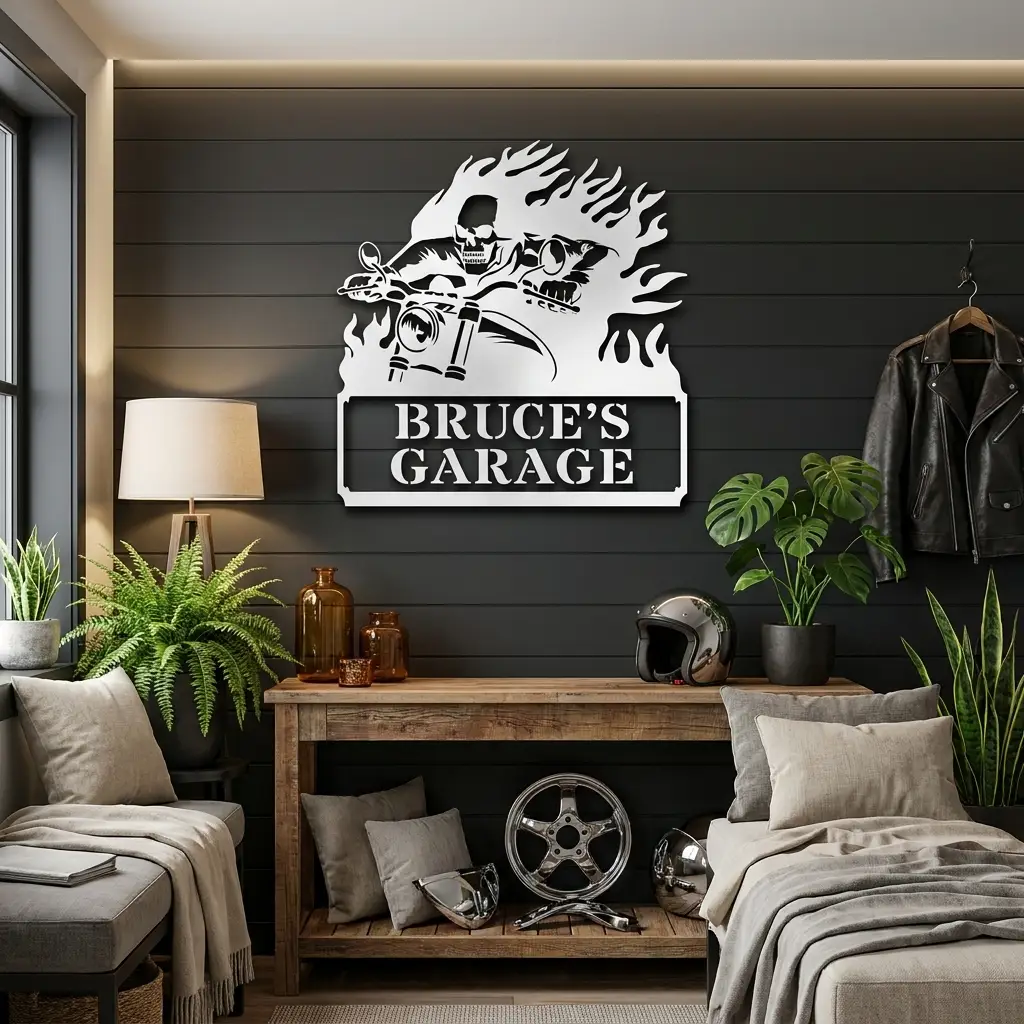Personalized Demon Motorcycle Metal Wall Art | Custom Biker Name Sign