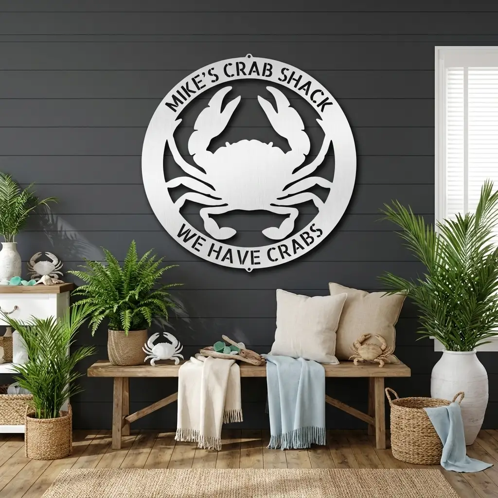 Personalized Crab Metal Wall Art | Custom Crab Shack Sign | Coastal Beach House Decor | Funny Seafood Metal Sign | Custom Outdoor Metal Wall Decor | Made in USA