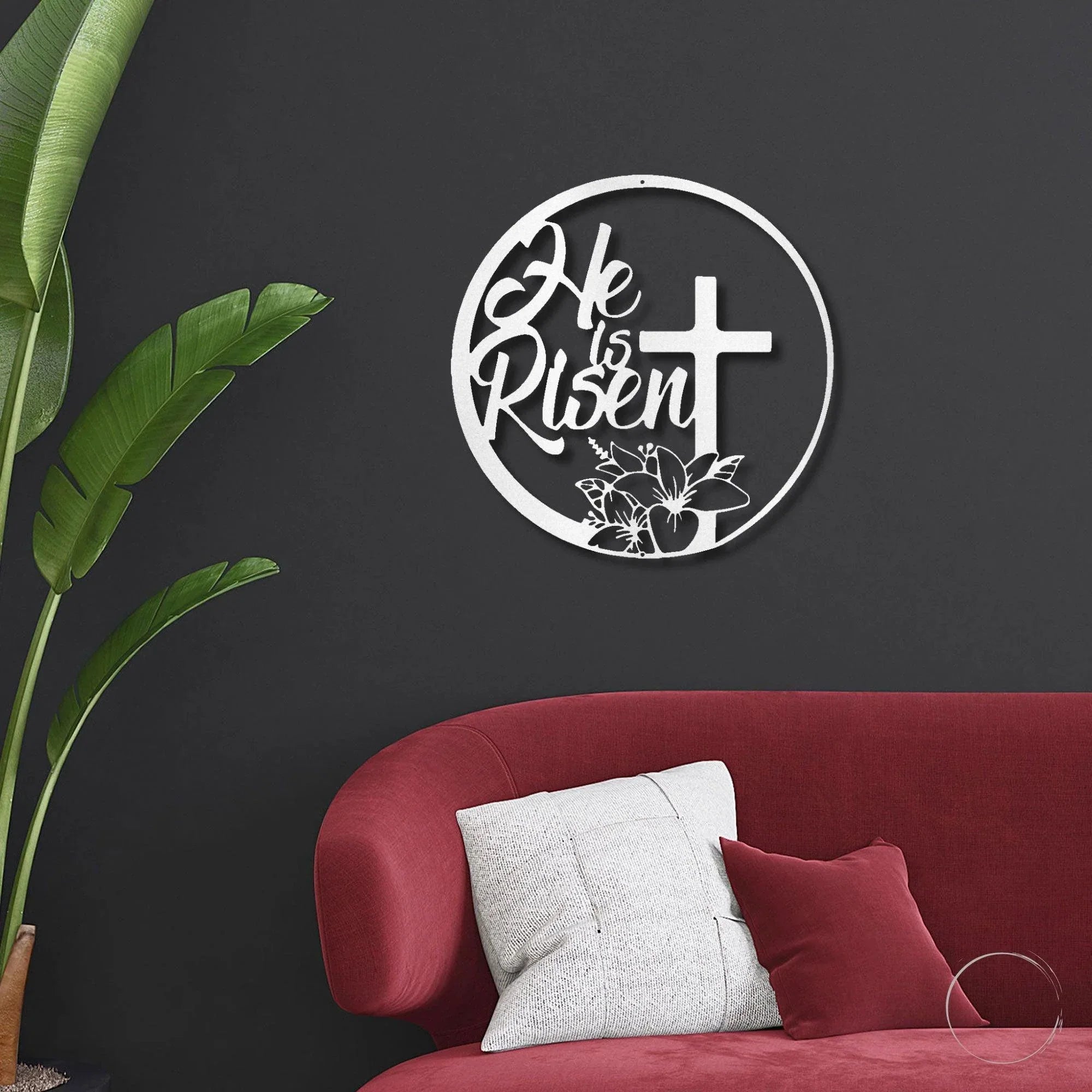 Easter Cross Metal Wall Sign – Christian Home Decor – He Is Risen