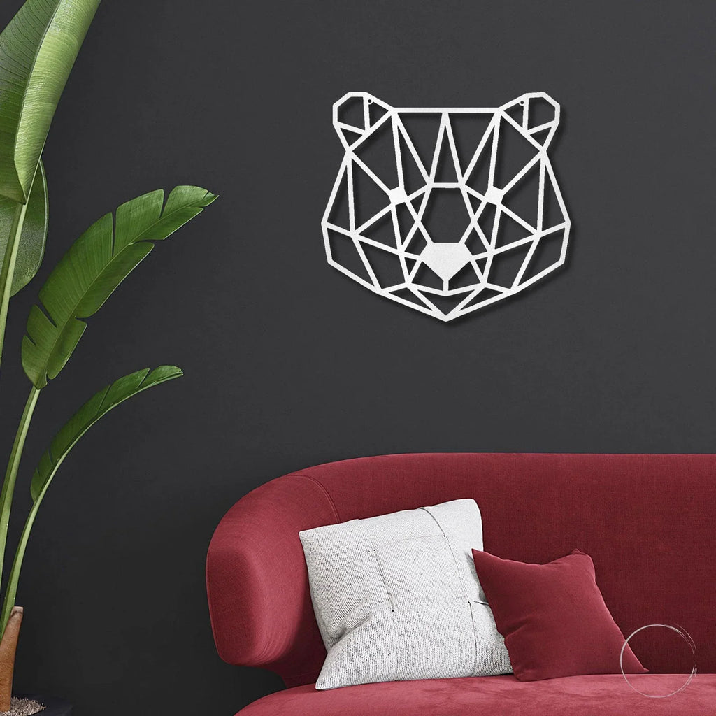 Bear Metal Art Wall Sign Geometric Head Home Office School Decor