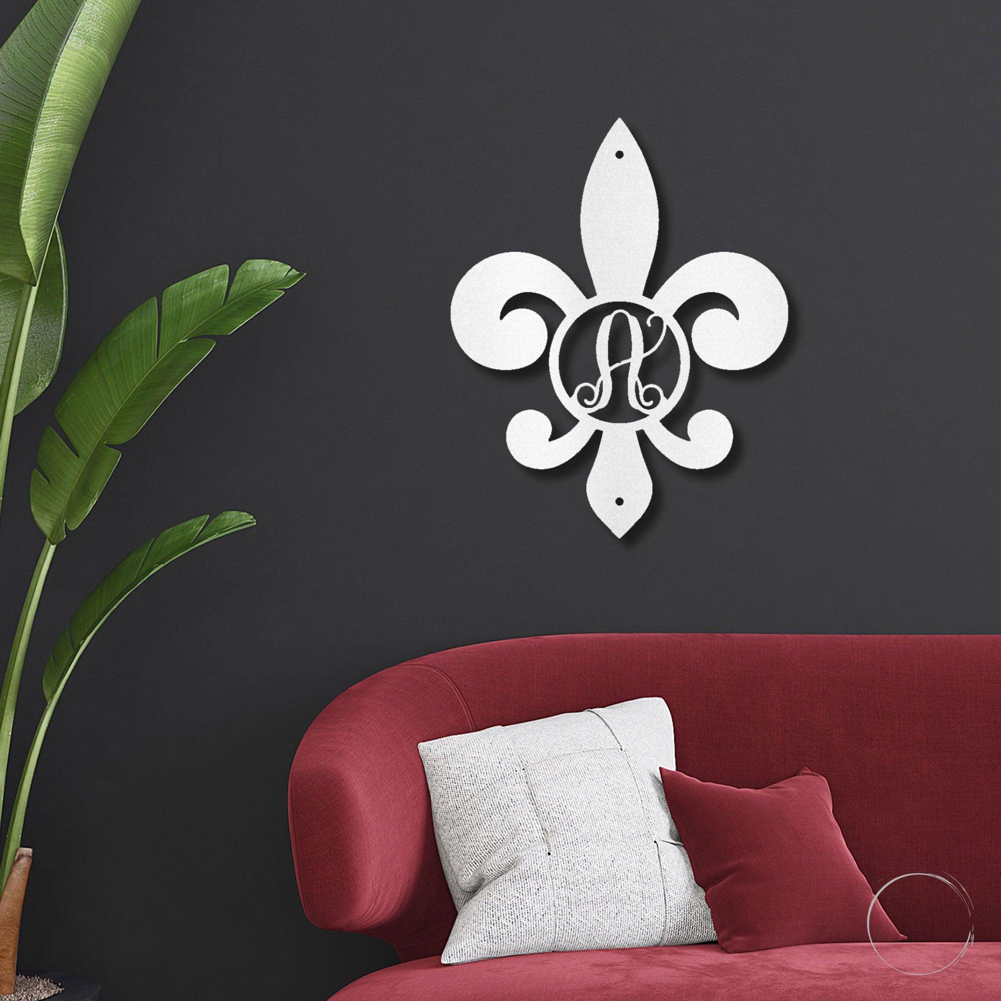 Fleur De Lis Personalized Initial Metal Art Wall Sign - Mallard Moon Gift Shop