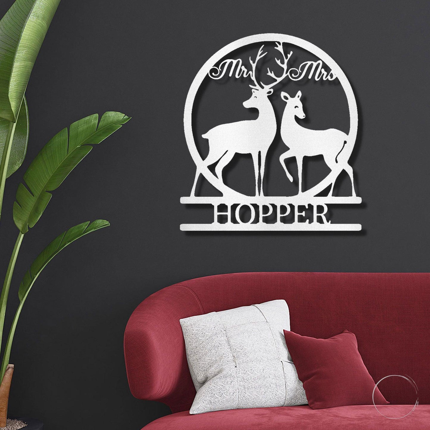 Deer and Doe Mr and Mrs Custom Name Metal Art Wall Sign - Mallard Moon Gift Shop